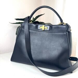 Fendi Black Calf Leather Iconic Peekaboo Medium GHW Authentic CoA Bag Purse